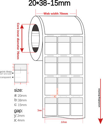 20mmx38-15mm Cable Adhesive Label 1.5mil White Gloss Transparent Water Resistant Polyester Cable Label