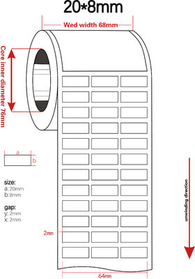 20mmx8mm 1mil  Thermal Transfer Roll Labels White Matte Label For 3 Row