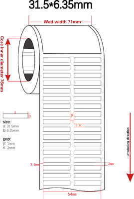 Polyimide High Temperature Adhesive Labels 31.5mmx6.35mm 1mil  White Matte Stickers