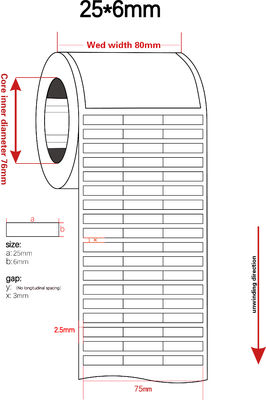 25mmx6mm High Temperature Adhesive Labels 1.5mil White Gloss Polyimide Label