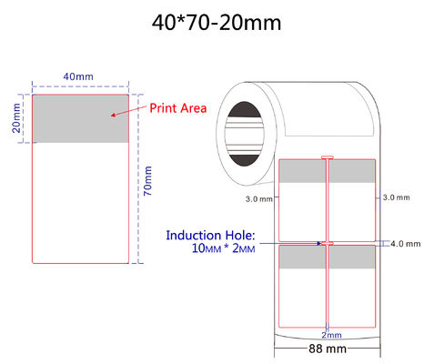 40x70-20mm Cable Adhesive Label 1mil White Gloss Transparent Water Resistant Polyester Cable Label