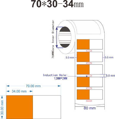 70x30-34mm 2mil Orange Matte Water Resistant Polyvinyl Chloride Cable Label