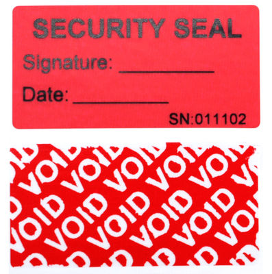 90um 2mil Tamper Proof Security Stickers Red Matte Semi Transfer High Residue